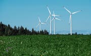 4 der insgesamt 16 Turbinen, die im grössten Windpark der Schweiz auf dem Mont Crosin stehen. (Bild: Jean-Christophe Bott/Keystone (Col du Mont-Crosin, 3. August 2016))