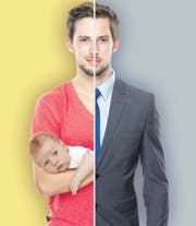 Sucht seine Position zwischen Familie und Arbeit: Der moderne Mann. (Bilder: fotolia, Montage, sgt/Marion Oberhänsli)