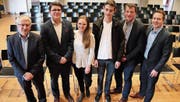 Die Podiumsteilnehmer: Walter Müller, Aurel Gautschi, Aline Senn, Marc Dönni, Werner Gartenmann und Lukas Wegmüller. (Bild: Barbara Hettich)