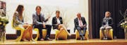 Headhunterin Daniela Wyss, Hotelier Carsten Rath, Moderatorin Nathalie Quiquerez, Ex-Banker Pierin Vincenz und Unternehmerin Diana Gutjahr. (Bild: Urs Brüschweiler)