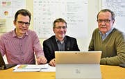 Leiteten je eine von sechs Arbeitsgruppen: Dominik Diezi, André Mägert, Max Gimmel. Sie stellten dem Stadtrat den Bericht vor. (Bild: Max Eichenberger)