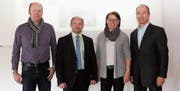 Der Verwaltungsrat des neu gegründeten Zweckverbands (von links): Marcel Alder, Patrick Mader, Lea Flückiger (Rechnungsführung) und Präsident Michael Okle. (Bild: Ernst Inauen)