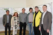 Im Zusammenspiel: Marcel Tanner vom Amt für Umwelt, Sonja Wiesmann (Wigoltingen), die Ingenieure Rolf Gall und Mark Todorovic, Jürg Schumacher (Märstetten) und Urs Forster (Müllheim). (Bild: Manuela Olgiati)