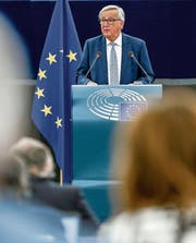 Jean-Claude Juncker im EU-Parlament. (Bild: Mathieu Cugnot/EPA (Strassburg, 13. September 2017))
