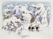 In Tannen und Sträuchern schlummern Ungeheuer: ein Blatt aus Ernst Kreidolfs «Wintermärchen», entstanden 1917. (Bild: Pro Litteris, Zürich)
