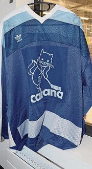 Hockeykatze ersetzt die schlafende Katze des Sponsors.