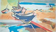Häufiges Motiv: Zur Ausfahrt bereite Boote und der Bodensee. (Bild: Lithographie Hans E. Deutsch)