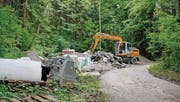 Seit einiger Zeit wird der kleine Wald oberhalb des Schulhauses Steig als Abstellplatz für Baumaschinen und als Lagerplatz für Bauschutt verwendet. (Bild: Henrik Jochum)