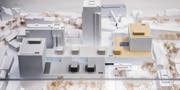 Am Kantonsspital stehen Visiere fürs neue Kinderspital (brauner Teil). Der Kantonsrat entscheidet über den finanziellen Anteil Ausserrhodens. (Bild: Urs Bucher)