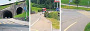 Gefährliche Situationen: Beim Tunnel auf der Mühlestrasse, über die Steblenbachbrücke oder beim Einlenker kurz vor Schönengrund. (Bild: bei)
