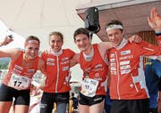 Schweiz II freut sich über den dritten Platz im letzten Rennen. (Bild: Orienteering World Cup Final/Remy Steinegger)