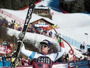 Beat Feuz bejubelt seinen Sieg in der Lauberhornabfahrt. (Bild: Peter Schneider/KEY (Wengen, 13. Januar 2018))