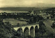 Die einspurig genutzte Brücke vor Goldach zur Zeit des Dampfbetriebs in den frühen 1920er-Jahren. (Bild: Sammlung Anton Heer)