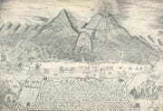 Zeichnung und Beschreibung des Vesuvausbruchs im Jahr 1737, Stiftsbibliothek St. Gallen. (Bild: pd)