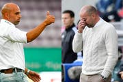 Des einen Freud, des anderen Leid. So unterschiedlich können Gefühlslagen sein: FCSG-Coach Giorgio Contini (links) schwingt mit seinem Club oben auf, FCL-Trainer Markus Babbel steht vor der Entlassung. (Bild: freshfocus)