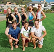 Sind bereit für die grosse Herausforderung an der Schweizer Meisterschaft: (hintere Reihe von links) Leijla Graber, Jana Graber, Nina Langenegger, Fabienne Nadig, Katja Lummer; (vordere Reihe von links) Jonas Vetsch, Quintus Zogg, Dominik Nadig. (Bild: Miriam Küpper)