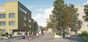 Begegnungszone Neualtwil: So soll das zu erbauende Mittelstück des Quartiers aussehen. Über den Verlauf der Wege gibt es nun einen Konsens. (Bild: Visualisierung: PD)