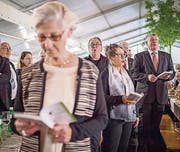 Drei Tage im Zeichen des Singens: 94 Chöre nahmen am St. Galler Kantonalgesangsfest in Oberbüren teil. Am Festakt am Samstagnachmittag sang auch das Publikum mit. (Bild: Benjamin Manser (Benjamin Manser))