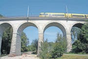Viadukt Goldach: Der 77 Meter lange Mauerwerksviadukt über die Goldach, gebaut 1856, gehört zu den ältesten Schweizer Bahnbrücken. (Bild: Bruno Knellwolf)