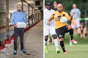 Tunahan Cicek bei seinem Nebenjob als Eier-Lieferant und im Einsatz für den FC Schaffhausen. (Bild: Thi My Lien Nguyen/Keystone)