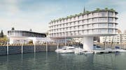 Gemäss den Plänen der Susanne Fritz Architekten soll das Hotel ins Wasser ragen. (Bild: Susanne Fritz Architekten)