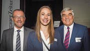 TKB-Chef Heinz Huber, Ex-Apfelkönigin Bernadette Böhni, VR-Präsident Rausch AG Marco Baumann. (Bild: Andrea Stalder (Andrea Stalder))