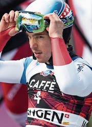 Carlo Janka nach seiner gestrigen Trainingsfahrt. (Bild: Peter Schneider/KEY)
