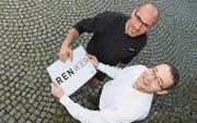 Matthias Brede und Marcel Thalheim freuen sich auf ihr neues Restaurant. Das Logo vom «Renner» steht schon fest. (Bild: Manuel Nagel)