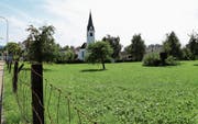 Auf der Dorfwiese im Tübacher Zentrum ist eine Überbauung mit 72 Wohnungen und Geschäftsräumen geplant. (Bild: Linda Müntener)
