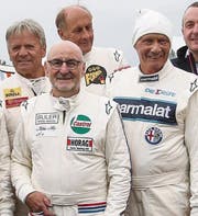 Markus Hotz (vorne) mit Marc Surer, Hans Stuck und Niki Lauda. (Bild: pd/Daniel Reinhard)