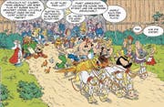 Szene aus dem neuen Asterix-Band: Die Helden brechen nach Italien auf, um am Wagenrennen teilzunehmen. (Bild: Les Éditions Albert René, 2017)