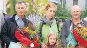 Die Gewinner: Franz Frey aus Herdern, Vera Dünner mit Tochter und Martin Schleiss aus Stettfurt. (Bild: Ruth Bossert)