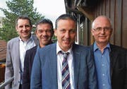 Stellen sich zur Wahl: Adrian Eberle und Urs Bücheler als Gemeinderats-Mitglieder, Dominik Gemperli als Gemeindepräsident und Herbert Wagenbichler als Mitglied der Geschäftsprüfungskommission (v.l.). (Bild: pd)