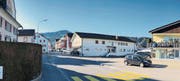 Heutige Situation in Appenzell an der Kreuzung Zielstrasse / Blattenheimatstrasse. Für das geplante Bauprojekt der Zielbau AG soll das längliche Haus, wo heute das Stielwerk untergebracht ist, weichen. Das rötliche Gebäude dahinter ist das Hotel Säntis. (Bilder: Roger Fuchs)