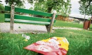 Der Kübel ist nur ein paar Schritte entfernt und trotzdem bleiben Dosen und Chipspackungen im Frauenfelder Lindenpark auf der Wiese liegen. (Bild: Andrea Stalder)