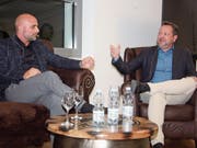 FC St. Gallen-Trainer Giorgio Contini und Präsident Stefan Hernandez plauderten viel, aber nicht alles aus dem Nähkästchen. (Bild: Simon Dudle)