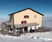 Visiere zeigen an, wie die Bergstation der Luftseilbahn Wasserauen-Ebenalp erweitert werden soll.