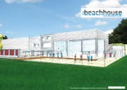 Die Visualisierung zeigt die geplante Sandsporthalle auf der Kleinen Allmend in Frauenfeld. (Bild: PD)