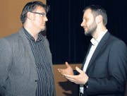Gesprächsbasis trotz Konkurrenz: Die Kandidaten René Süsstrunk (links) und Mustafa Saliu. (Bild: Georg Stelzner)