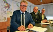 Bald soll’s besser werden: Finanzressortchef Patrick Hug, Stadtpräsident Andreas Balg, Finanzverwalter Mischa Vonlanthen. (Bild: Max Eichenberger)