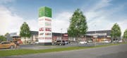 So soll das Einkaufszentrum dereinst aussehen. Geplant sind rund 150 Parkplätze. (Bild: Visualisierung: pd)