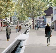 Die Umgestaltung des Goldacher Zentrums im Bereich Hauptstrasse ist im Abstimmungspaket enthalten. Visualisierung (Bild: : zVg)