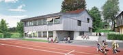 Die Visualisierung mit dem Siegerprojekt des Ersatz- und Erweiterungsbaus Pavillon in Hörhausen. (Bild: PD/Bischoff Kopp)