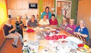 Zwölf Damen (hier zehn) aus St. Peterzell und Umgebung sind in der Gruppe «50plus – Stricken für einen guten Zweck» dabei. (Bild: Lucas Lüdi)
