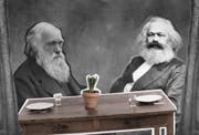 Obwohl beide jahrzehntelang in London lebten und sich Bücher schickten, trafen sie sich nie: Charles Darwin und Karl Marx. (Bild: Illustration (Patrick Federli und Sandra Näf)
