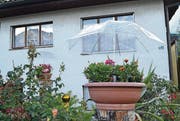 Ein kreativer Regenschutz gegen das viele Nass von oben. (Bild: Adi Lippuner)