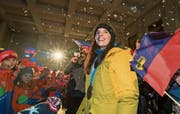 Grosser Empfang für Bronzemedaillengewinnerin Tina Weirather (Bild: Daniel Schwendener)