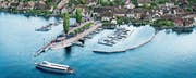 Die Visualisierung zeigt, wie die sanierte Stedi und der ausgebaute Hafen aussehen sollen. (Bild: PD)