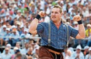 Feierte bei seinen sechs Einsätzen fünf Siege: der Sörenberger Joel Wicki. (Bild: Peter Schneider/Keystone (Interlaken, 27. August 2017))