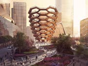 Modell der Hudson-Yards-Überbauung mit dem Hauptplatz, den Gärten und dem "Schiff". (Bild: KEYSTONE/AP Related-Oxford)